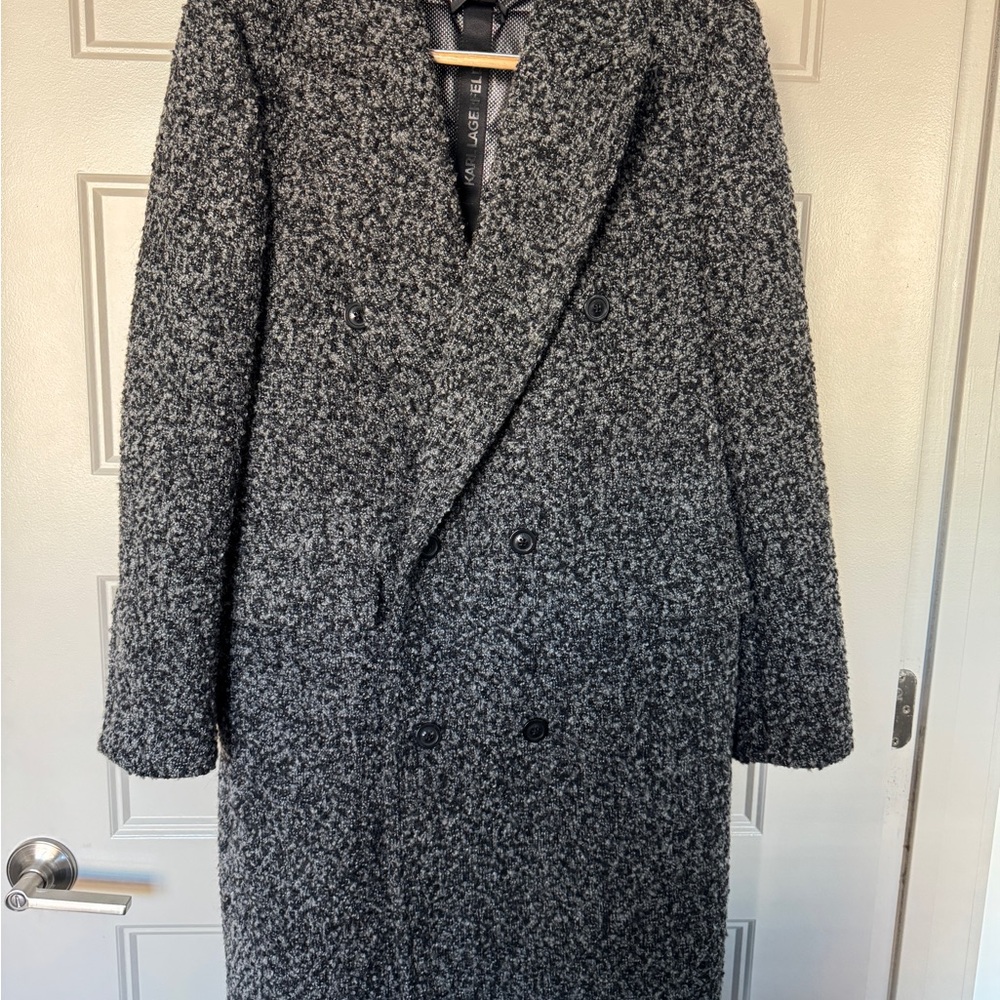 Karl Lagerfeld Men's Black and Gray Double Breasted Coat